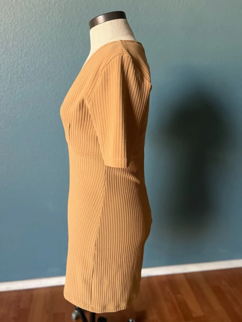 Forever 21 Ribbed Deep V-Neck Mini Dress in Camel bodycon dress spring‎ summer